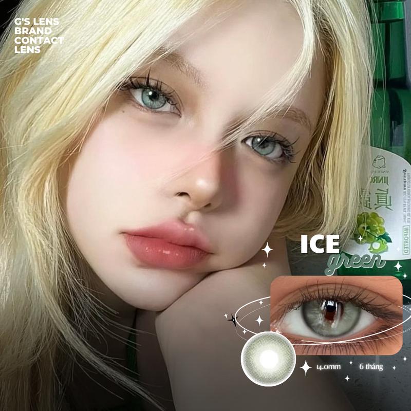  Kính áp tròng Gtremdy ICE GREEN xanh băng tây không giãn lens cận 6 tháng G.DIA 14.2mm có độ  0-8  