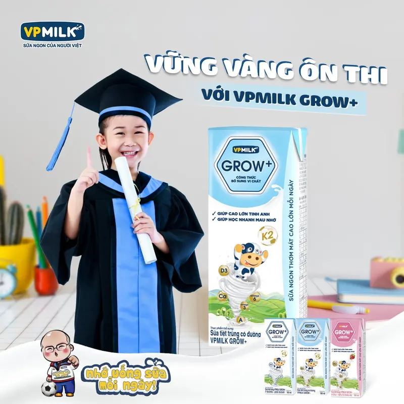 [Thùng 48 hộp 110ml] Sữa VPMIlk Grow+ ít đường, sữa công thức bổ sung dinh dưỡng MS1 7
