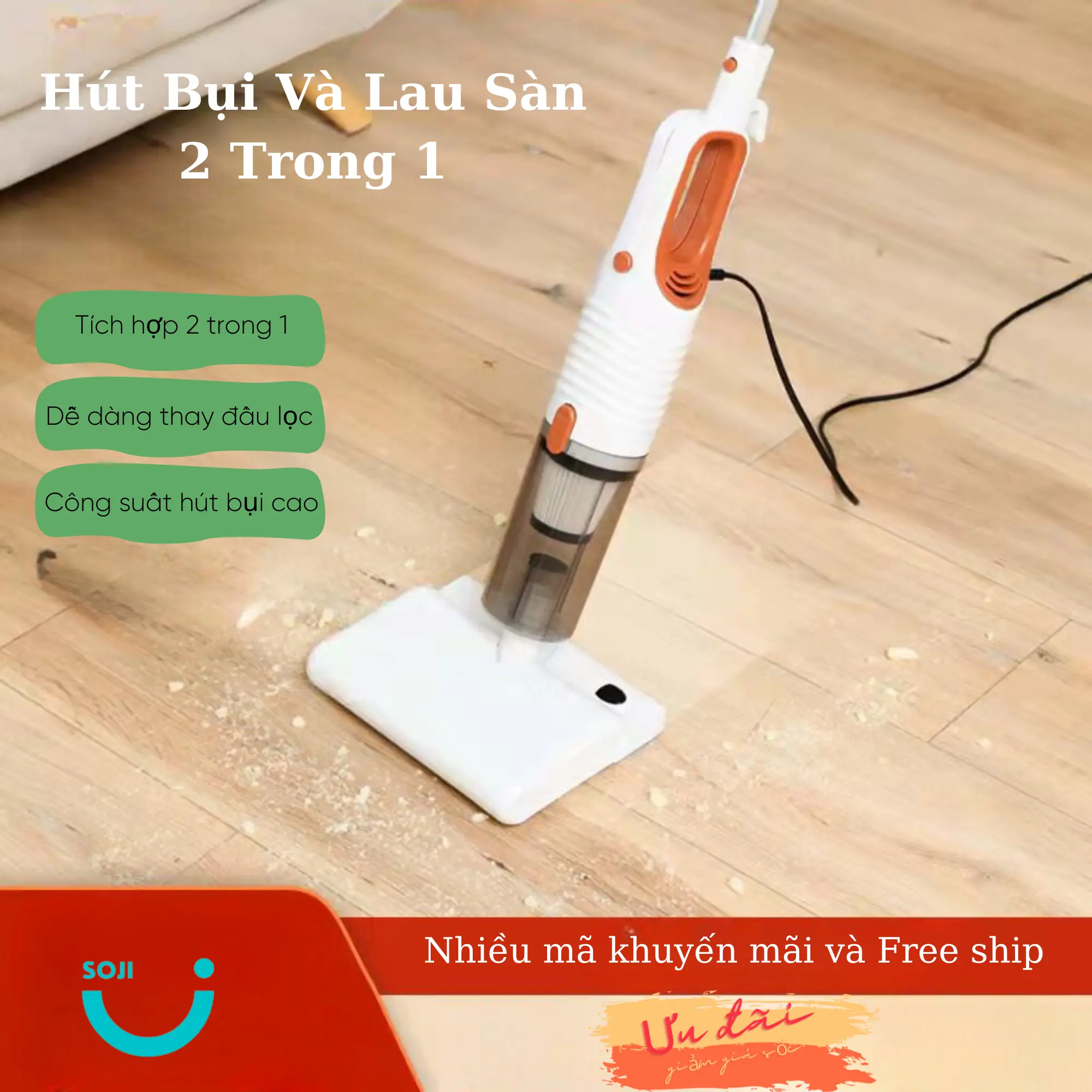 Máy hút bui cầm tay SOJI - HX05B, Kèm 11 đầu hút và lõi lọc làm sạch