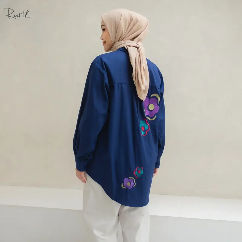 Rurik Flower Embroidery Shirt Kemeja Oversize  atasan  wanita Baju Muslim Nyaman Panjang Airflow 5