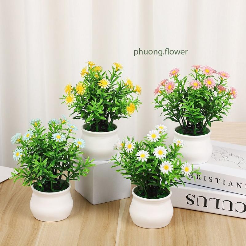 Chậu cây hoa cỏ giả kèm chậu nhựa 19cm mô phỏng hoa cúc để bàn trang trí nhà ở decor văn phòng nhà tắm siêu bền đẹp