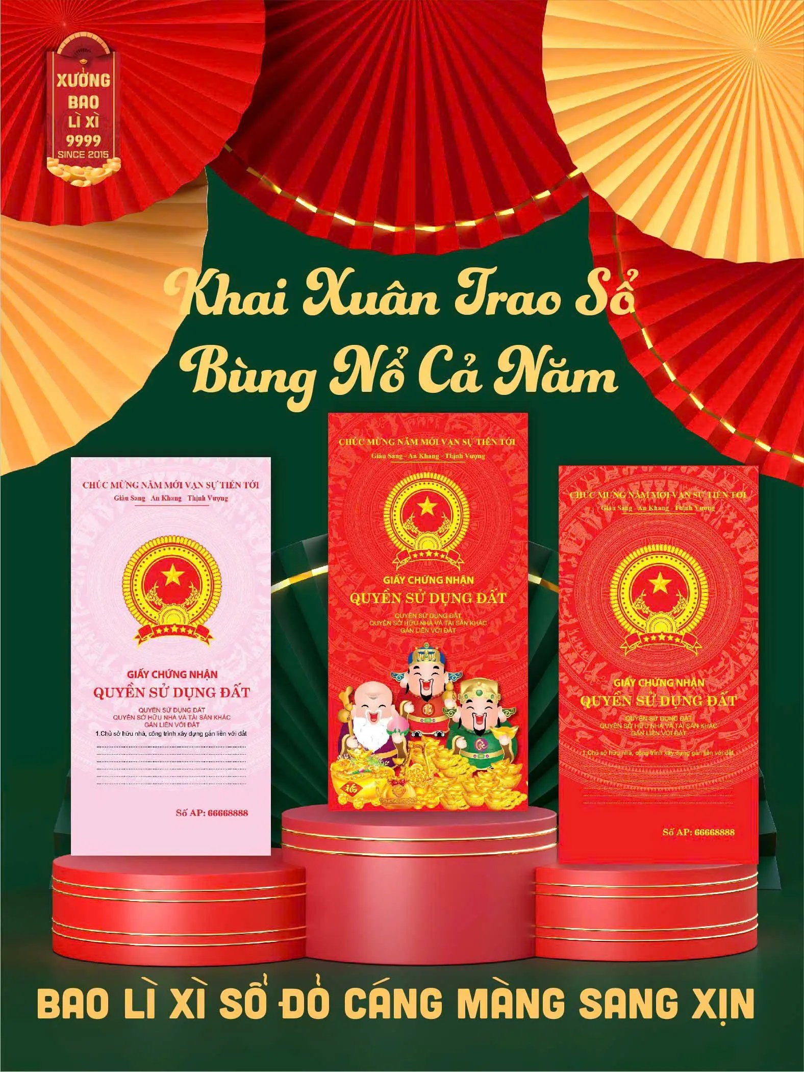 combo 10 bao lì xì BDS - lì xì tét in hình sổ đỏ - C150 - cáng màng