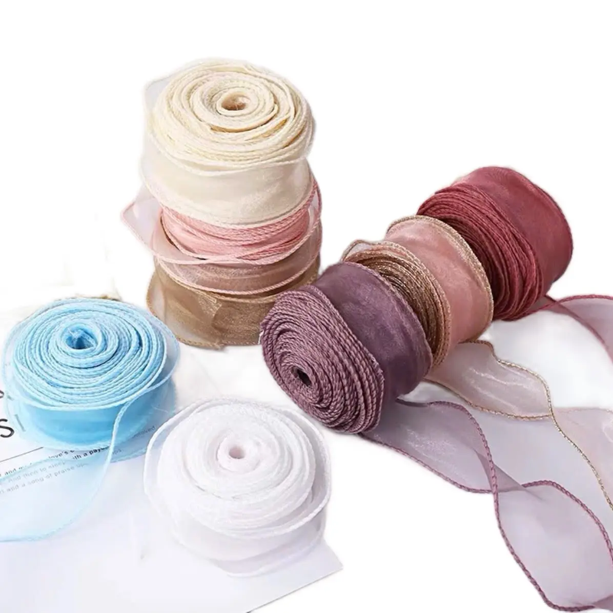Cuộn ruy băng voan đuôi  cá viền sóng bản 4cm*9m ( loại ko lõi), ruy băng voan trang trí bánh sinh nhật, bó hoa, gói quà.