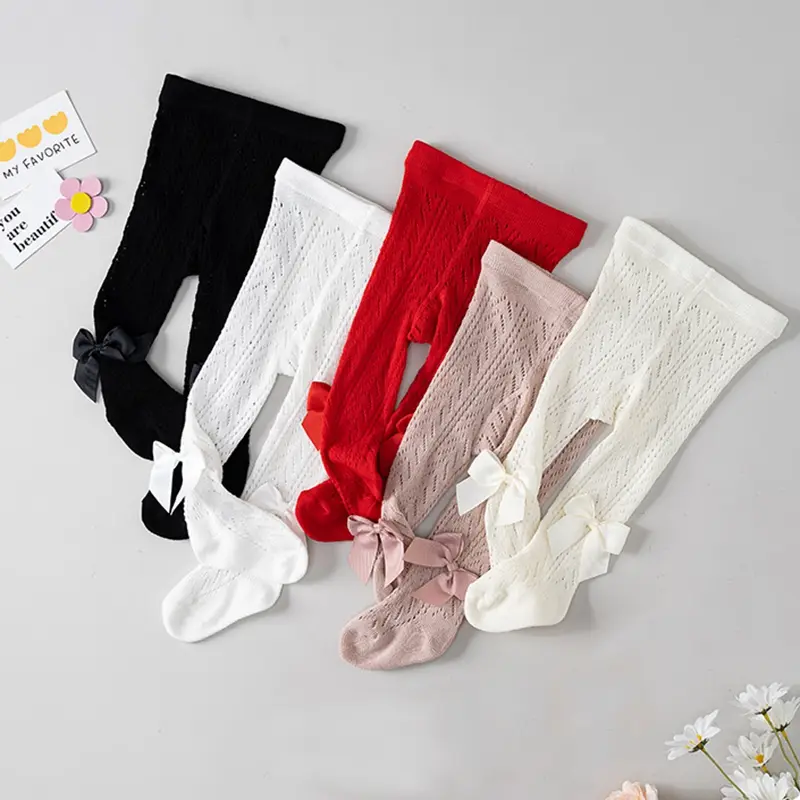 Quần Tất Cho Em Bé Gái, Dệt Cáp, Quần Legging Không Đường May, Có Nơ, Thích Hợp Cho Bé Gái Mới Biết Đi, Làm Bằng Bông, Quần Tất Cotton