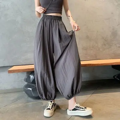 Quần Bloomers Chống Nắng Băng Mịn Âm Thanh Nổi, Quần Dài Đến Mắt Cá Chân Mùa Hè Cho Nữ, Ngoại Cỡ, Cô Gái Mũm Mĩm, Phong Cách Thường Ngày Bó Sát Dáng Rộng Vừa Vặn, Thiết Kế Cà Rốt