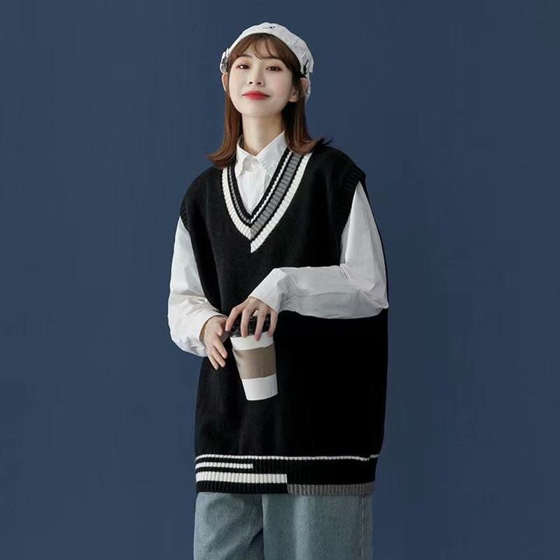Áo gile len nam nữ trắng đen xám sọc viền Hàn Quốc unisex form rộng khoác ulzzang mới 2023 đồng phục PREPPY gilet 7