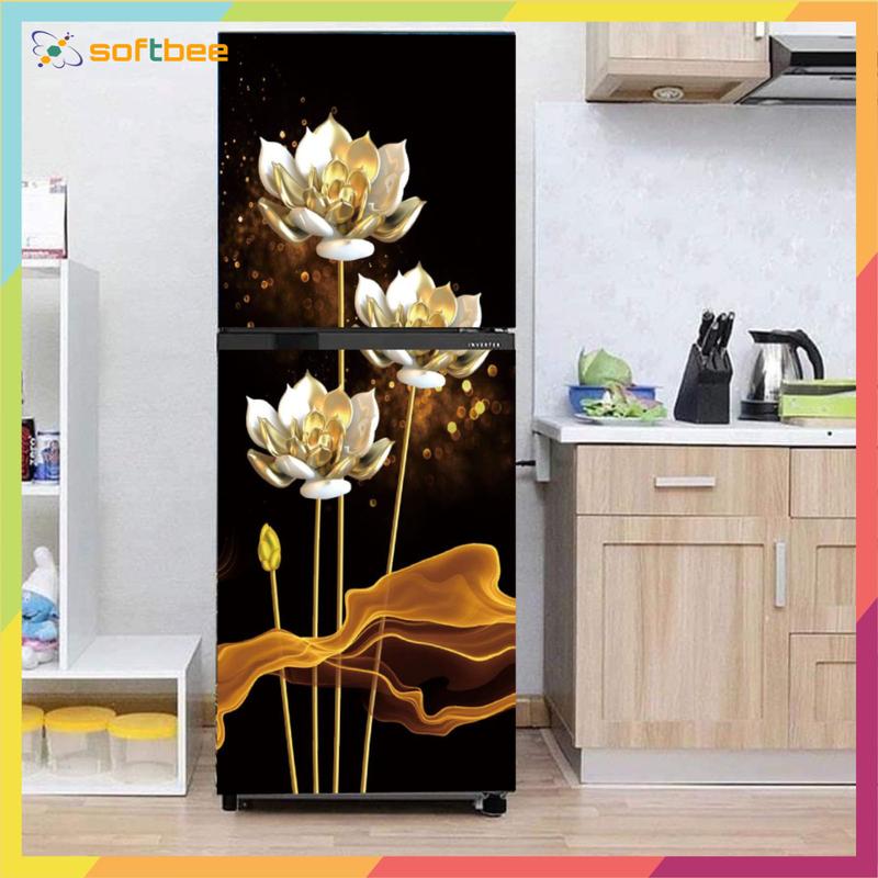 Giấy dán tủ lạnh hình hoa sen 3d chất liệu decal cách nước gồm 4 kích thước chọn lựa Decor miếng dán miếng dán Decor Phòng
