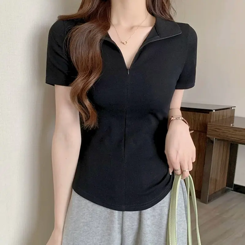 40-105KG Áo Polo Khóa Kéo Cổ Vạt Bầu Tạo Eo Thon Cho Nàng Bigsize Top Women Voi Nhung Jean 2