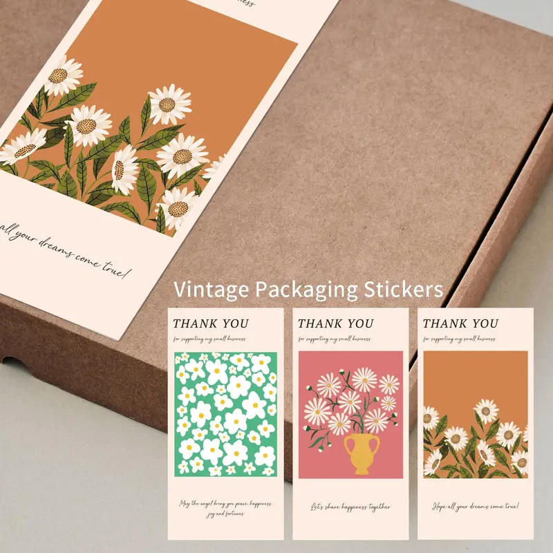 Thank You Gift Box Sealing Sticker, 50pcs/set Leaf & Flower & Fruit Pattern Label Sticker, Multipurpose Label Sticker for Bakery, Cake, Party Favors 7