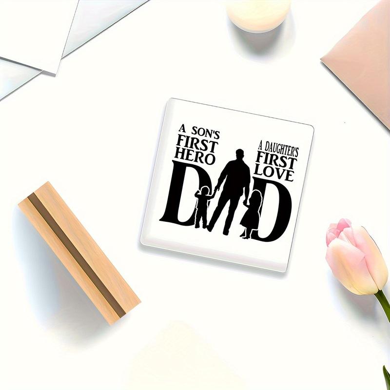 Letter Pattern Acrylic Desk Decoration with Wooden Stand, Desktop Ornament for Home Office, Gift for Dad Father 3