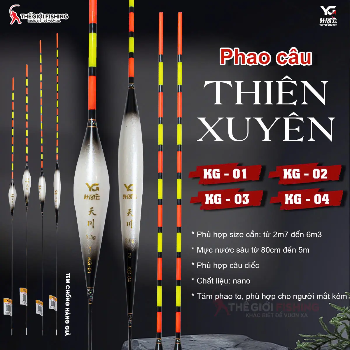 [ PHAO TỔNG HỢP ] KG - Phao nano tổng hợp, tải chì từ 1,3 đến 6gr, câu rô chép, trắm, mè,... phù hợp với người mắt kém