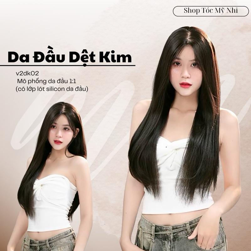 Tóc Giả Mỹ Nhi Nguyên Đầu Dệt Kim v2dk02 Hai Mái Thẳng dài 60cm