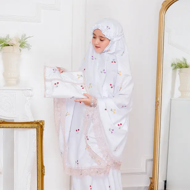Mukena Anak cery 2 in 1 bordir timbul kisaran 5,6,7,8,9,10,11,12,13,14 tahun Atasan Katun