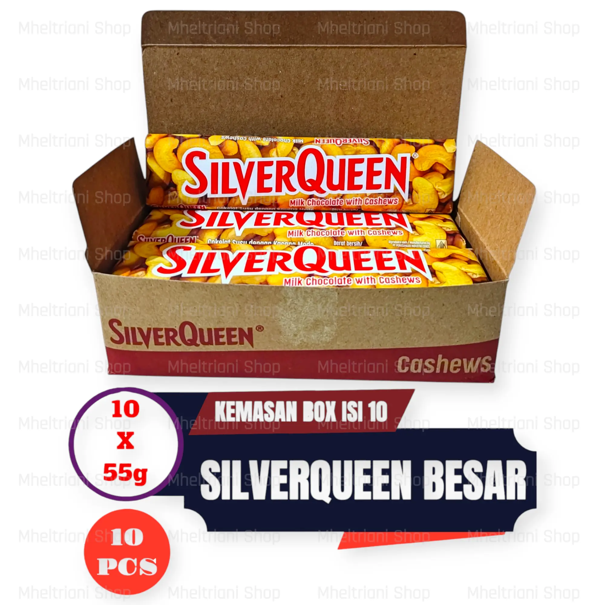 SILVERQUEEN 55g BESAR 1 BOX ISI 10 PCS varian Almonds with Milk chocolate | Milk Chocolate With Cashews Cokelat Mete Coklat