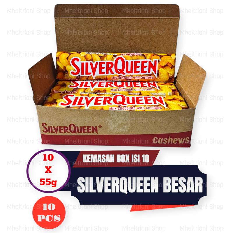 SILVERQUEEN 55g BESAR 1 BOX ISI 10 PCS varian Almonds with Milk chocolate | Milk Chocolate With Cashews Cokelat Mete Coklat 0