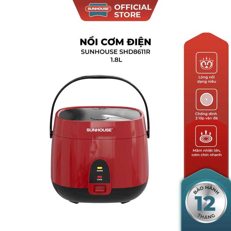 NỒI CƠM ĐIỆN 1.8L SUNHOUSE SHD8611R - Đa dạng công năng - Bảo hành 12 tháng toàn quốc