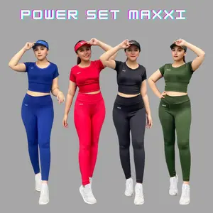 POWER SET MAXXI (SETELAN OLAHRAGA CROP SET LEGGING BAJU SENAM ZUMBA AEROBIK GYM FITNESS YOGA JUMBO) Setelan