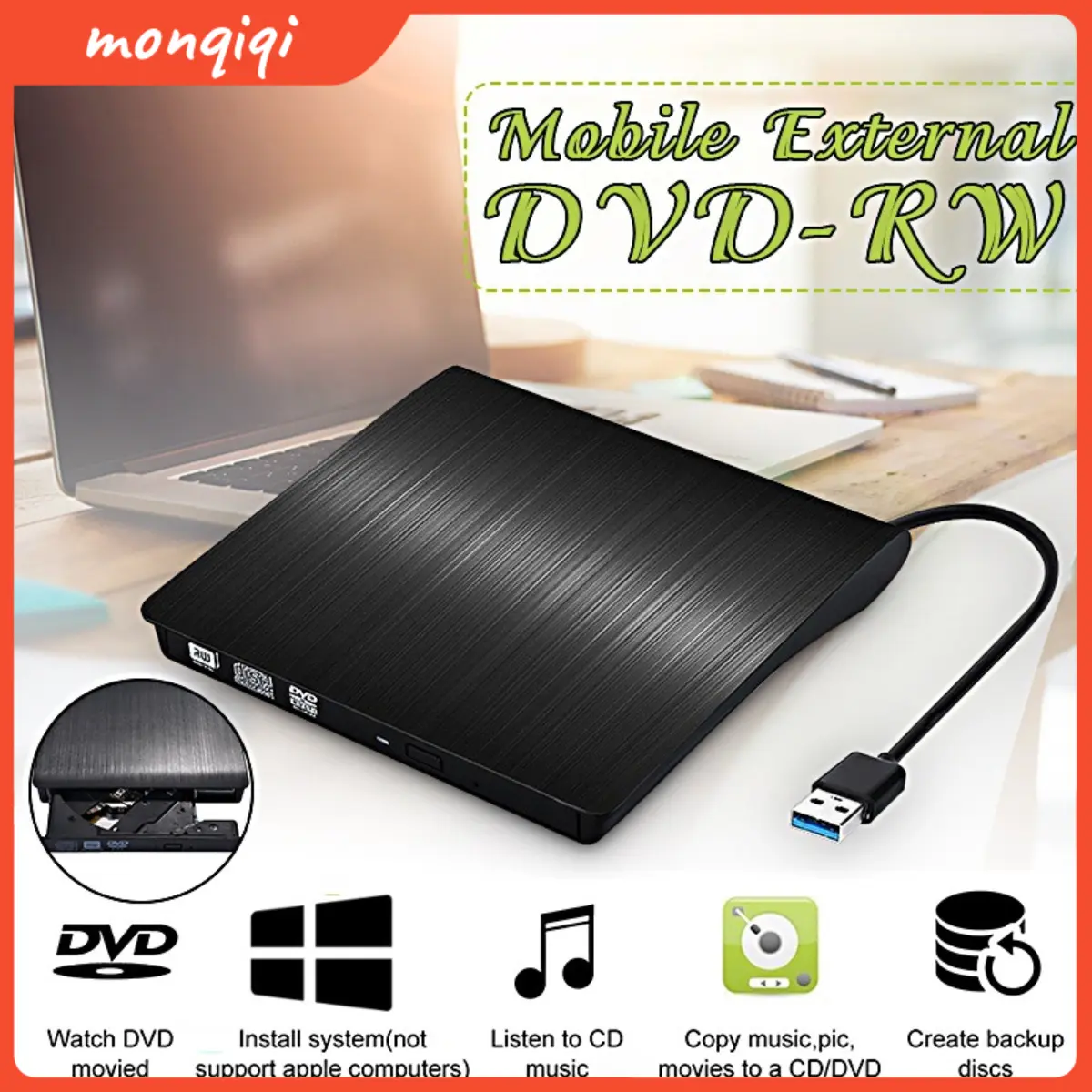 Chính Hãng USB 3.0 + Type-C Ổ Ghi Đĩa DVD RW CD Gắn Ngoài Mỏng Hai Trong Một Đầu Đọc Ổ Đĩa Quang Cho