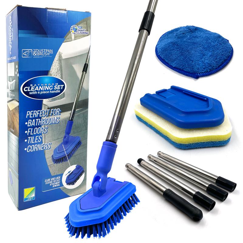 Long Handled Bathroom Cleaner - Easily Clean Tiles, Baths and Showers - Stiff Bristle Long and Durable Handle Brush Cleaning Pad Sponge Kit 1