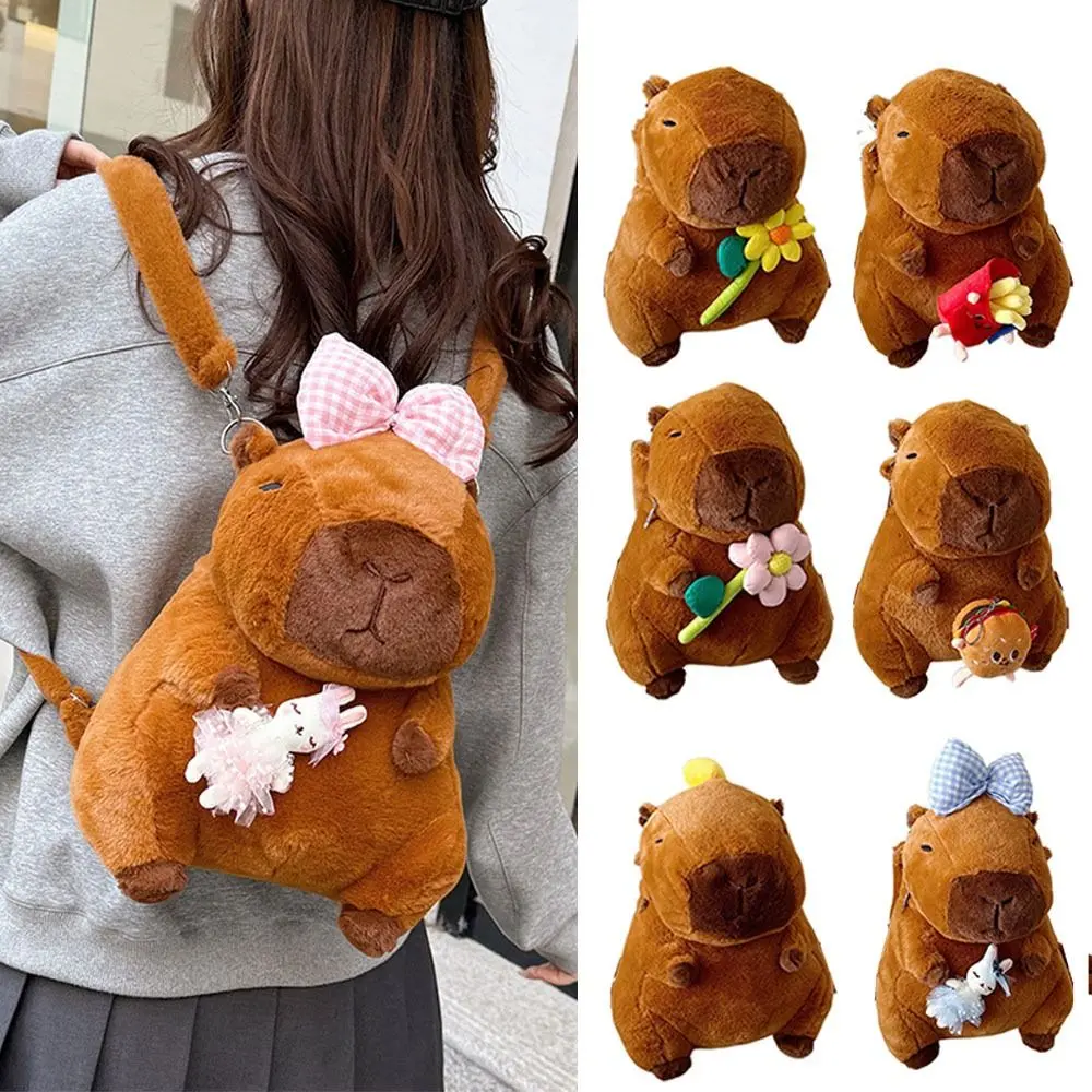 Beg galas Plush Capybara, Gaya Kawaii, Beg Anak Patung Plushie Zip 3D, Beg Ransel Mini