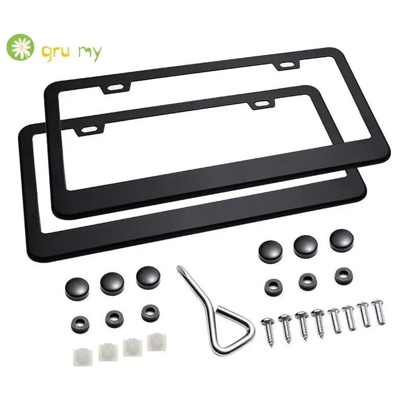 Khung Biển Số Nhôm Lì Với Mũ Vặn Crôm, 2 Chiếc Khung Biển Số Màu Đen 2 Lỗ, Nắp Biển Số Ô Tô, Thích Hợp Cho Các Loại Xe Của Chúng Tôi
