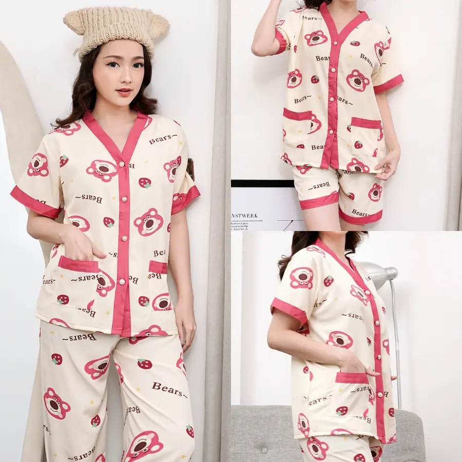 EMILY PIYAMA Baju Tidur Set Piyama Model Lotso B Kancing Depan Premium Pakaian Tidur Wanita Dewasa