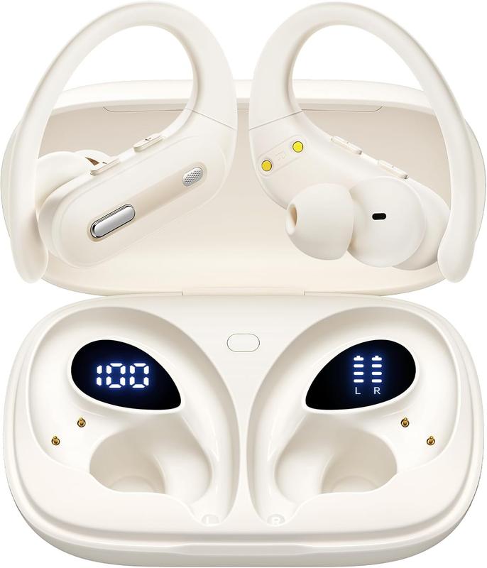 TikTok Shop Headphones Earbuds 90 Hrs Playtime Earbuds with Case Power Display Over ear Earphones with Earhooks Stereo Headset for Android phone Workout White