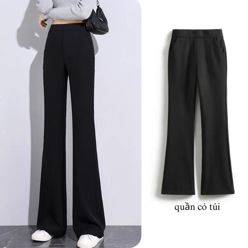 Quần legging ống loe có túi lưng cao dáng dài ôm body tôn dáng Pants Nữ Ong Women 【cropped pants l thường Thun