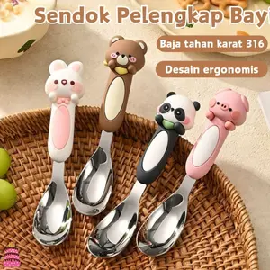 Sendok Anak Kartun Desain Lucu dari Steel, Sendok Pelatihan Makan Aman dan mudah Digunakan untuk Anak, Alat Pendidikan Makan untuk Membantu Belajar Makan Mandiri