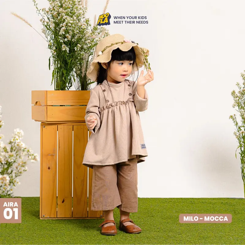 Hooflakids - Setelan Anak Bayi Perempuan Blouse Celana Aira Baby Set Katun 3