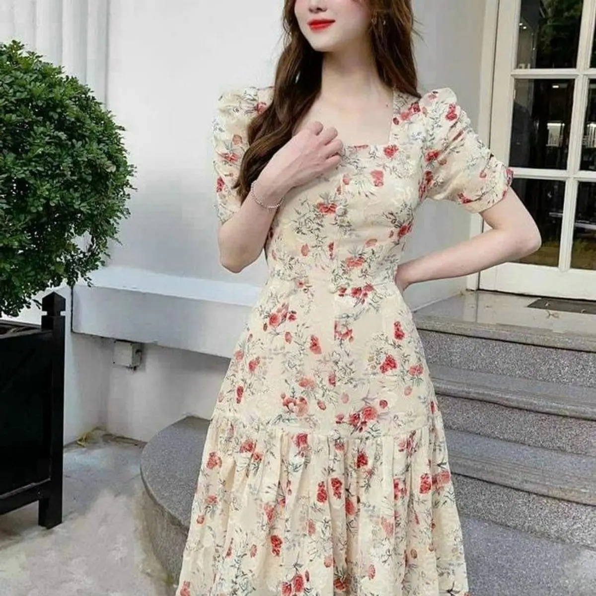 ĐẦM NỮ DÁNG XÒE  HOA NHÍ ĐỎ XINH XẮN TIỂU THƯ CÓ SIZE Top Dress