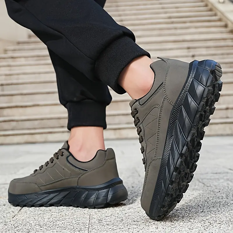Men's Durable Synthetic Ankle Boots - Comfortable Lace-Up Hiking Boots with Breathable Fabric Lining & Cushioned Insole, Non-Slip PU Sole for Urban Outdoor Trekking, Round Toe Design, Trekking Footwear | Modern Boot Design, Hiking Shoes 4