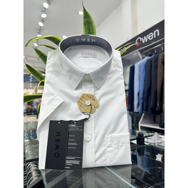 OWEN- Áo sơ mi trắng cộc tay Owen sợi sồi Bodyfit ( giá mác 400k) có size lớn