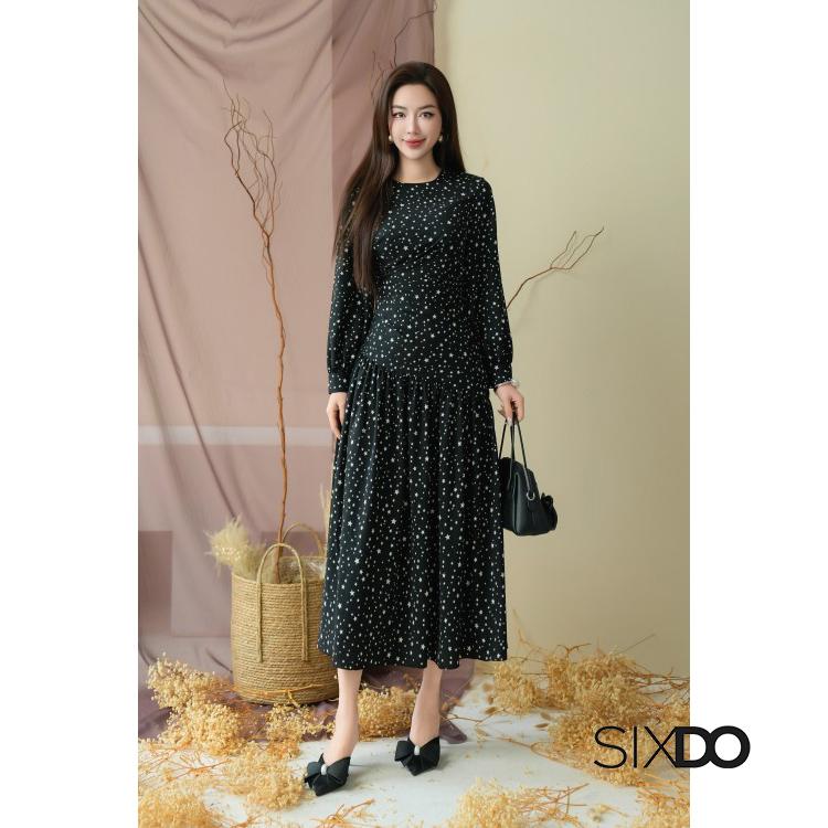 Đầm dài họa tiết cổ tròn dài tay SIXDO (Mint Floral Chiffon Flared Dress) 0
