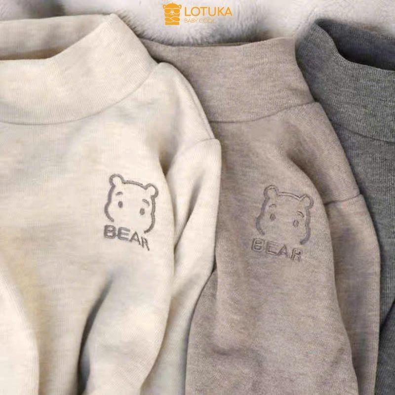 Áo Giữ Nhiệt Zip Lông 2 mặt Nhung Thêu Gấu LOTUKA Áo Dài Tay Cổ Lọ Ấm Áp Cho Bé Quần Áo Trẻ Em Size 4-18kg