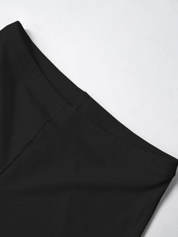 Women's Solid Ribbed Two Piece Set, Casual Fashion Cozy Crop Top & High Waist Pants for Daily Outdoor Wear, Ladies Clothes for Summer 7