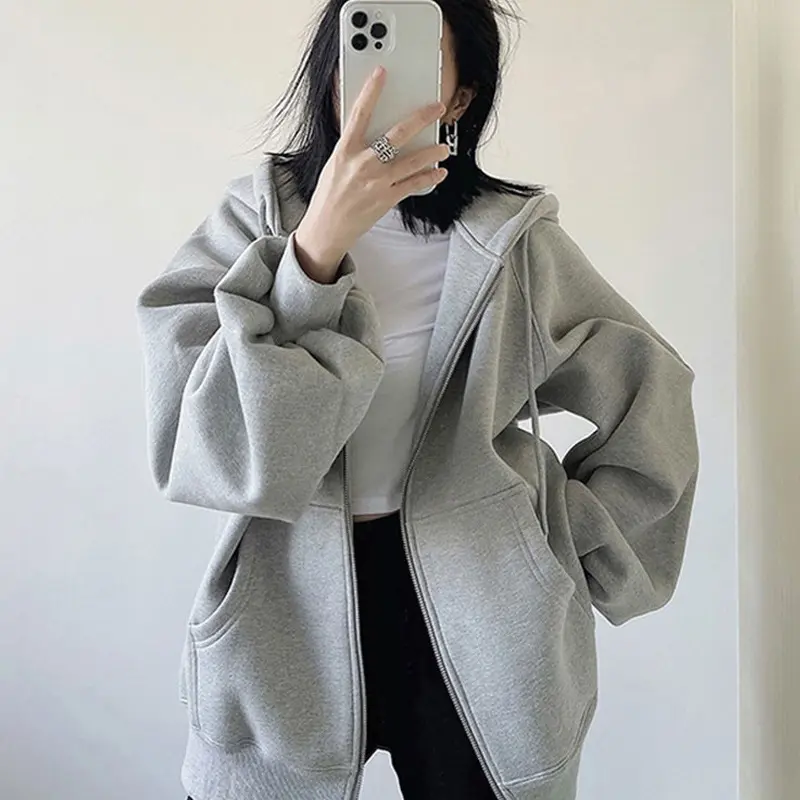 Áo Khoác Có Mũ Trùm Đầu, Dành Cho Nam Và Nữ, Mỏng, Phong Cách Mùa Thu, Dáng Rộng Vừa Vặn, Màu Xám Thường Ngày Áo Len Cơ Bản, Quần Áo 2023, Dài Tay Top Women