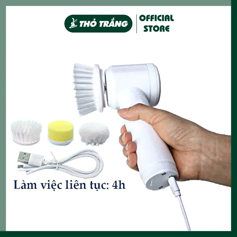 Máy cọ rửa cầm tay đa năng sạc USB, bàn chải vệ sinh nhà bếp, bồn rửa mặt, đánh bóng giày với 3 đầu thay thế tiện lợi 3