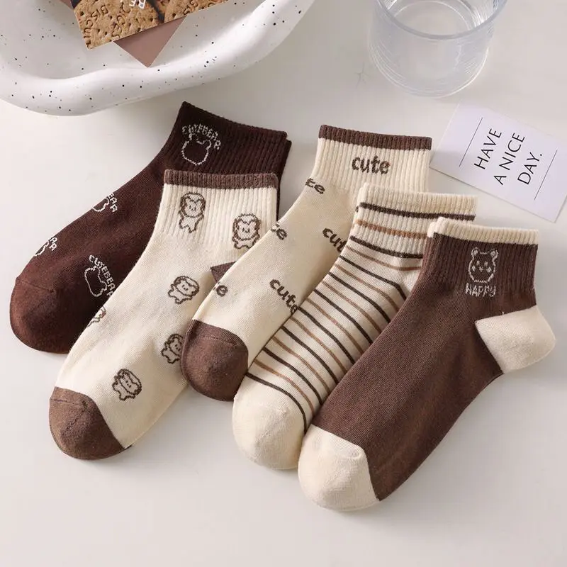 Tất cổ ngắn CHERRY chất liệu cotton, set 5 đôi họa tiết thêu dễ thương Nữ 3