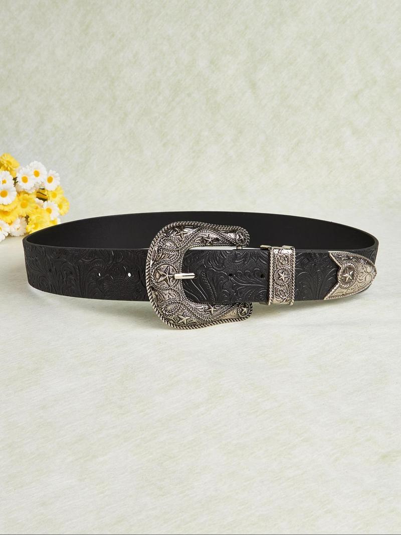 Product Introduction of Women's Vintage Western Style Floral Pattern Buckle Belt, Fashionable PU Leather Belt for Daily Clothing Decor, Trendy All-match & Exquisite Belt for Birthday Gift 3