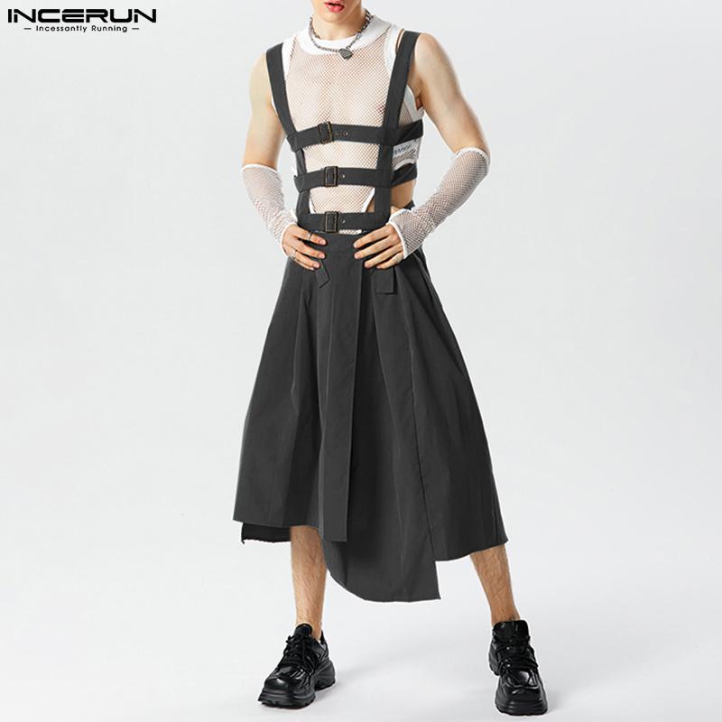 INCERUN Mens Irregular Suspender Personality Pleated Jumpsui - TikTok ...