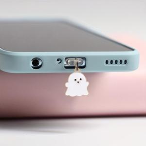 Enchufe contra polvo para teléfono con diseño de fantasma lindo, enchufe para puerto de carga de teléfono, accesorios de decoración para celular para mujeres y niñas
