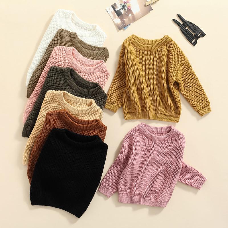 Product Introduction of Baby Solid Color O-neck Sweater, Loose Fit Long Sleeve Knitted Pullover for Autumn, Winter 32