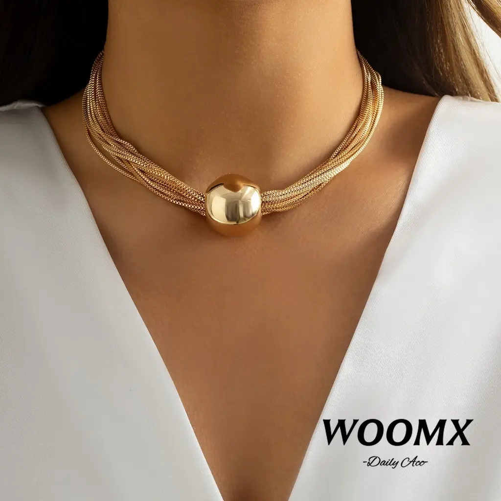 [Woomx] Kalung dan Gelang Modis dengan Butir - butir Bulat Berwarna emas dan Perak yang Berbenang Berlapisan A529