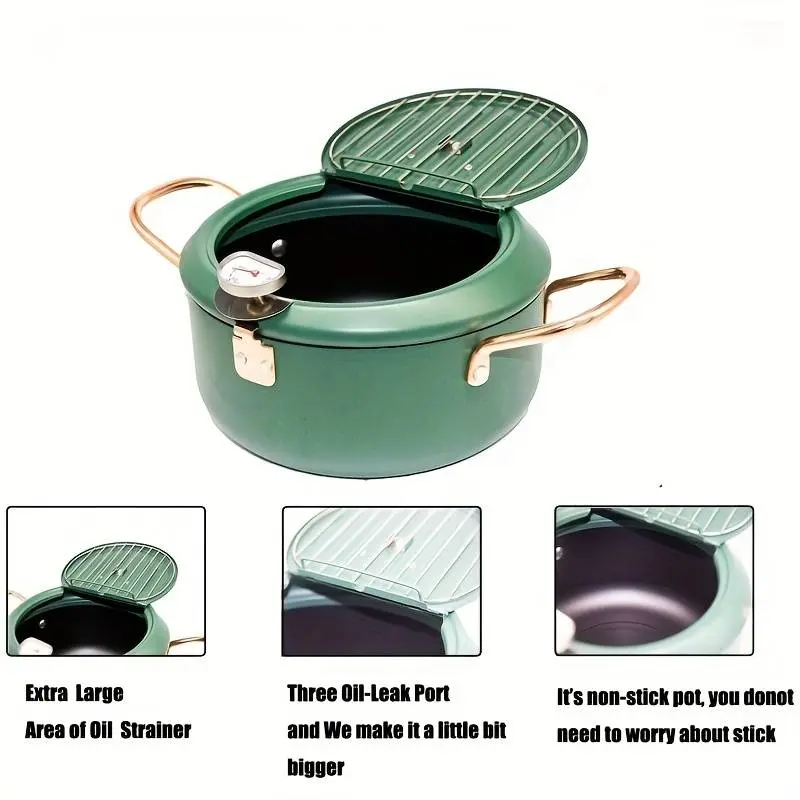 Stainless Steel Deep Frying Pan with Lid, 1 Count Non-stick Deep Fryer with Oil Drip Filter Rack for Fried Chicken, Kitchen Gadgets 6