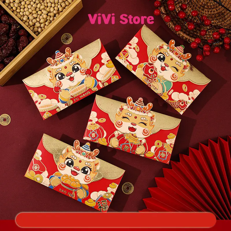 Set Lì Xì Rồng ngang 2024, ánh nhũ vàng, Mẫu Rồng Năm Mới Giáp Thìn, chất liệu giấy tổng hợp cao cấp - ViviStore 1