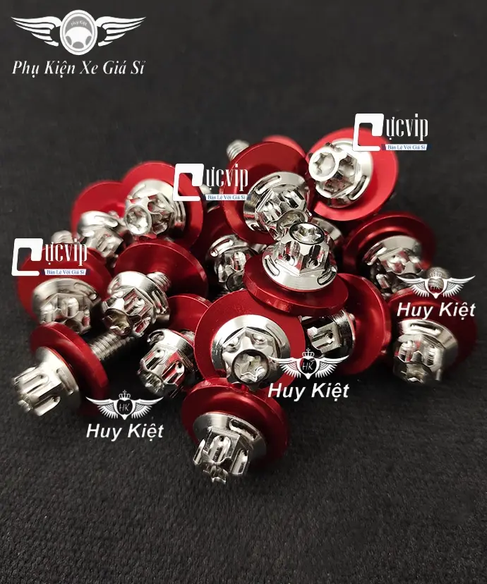 Ốc Salaya (M3) (Thái) Inox 304 6Ly15 TẶNG Lông Đền Nhôm Đỏ Gắn Ốp Pô Vario, AB, Vision, SH, SH Mode, Exicter, Winner, Sonic, Satria, Raider, Luvias, Yaz (Giá 1 Ốc) MS6150