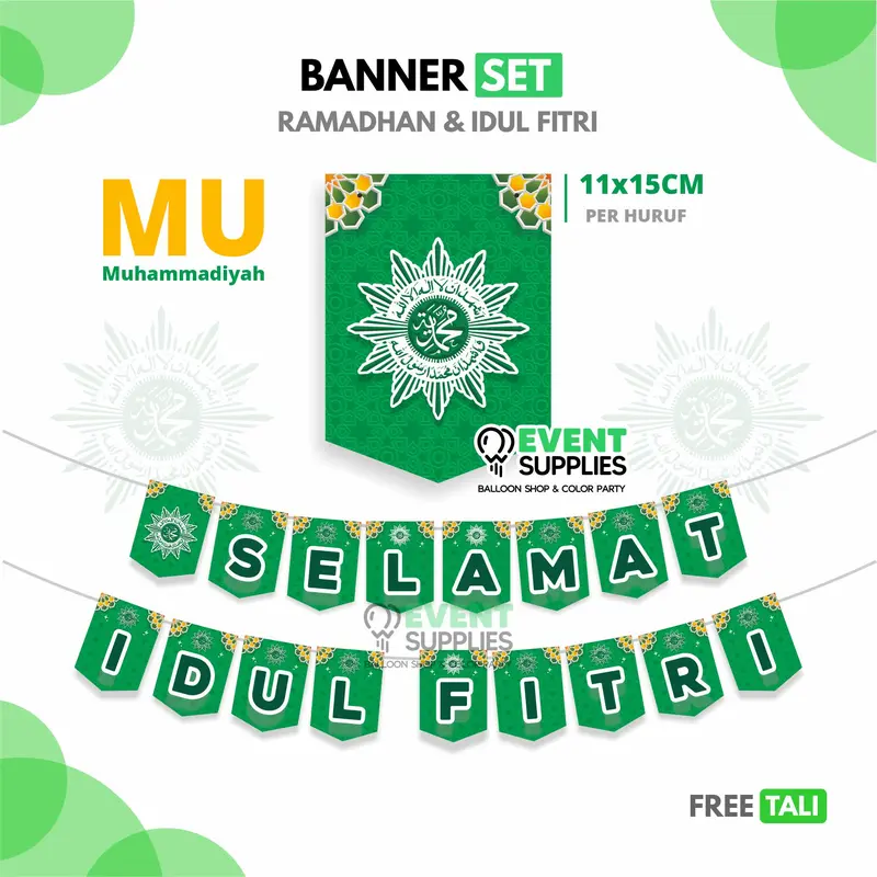 Banner Set Idul Fitri Muhammadiyah /Aisyiyah Dekorasi Lebaran Hiasan Gantung Ramadhan 1
