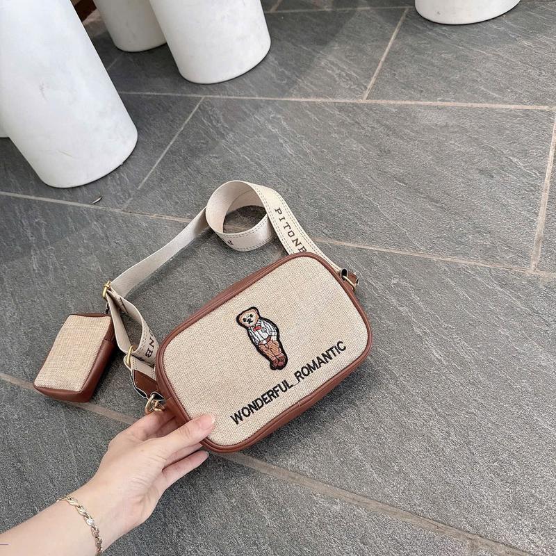 Product Introduction of Set 2 Túi Ví nữ đeo vai sang chảnh hình gấu thêu hàng trend 2024 HT569 Bag Nhung chéo 5