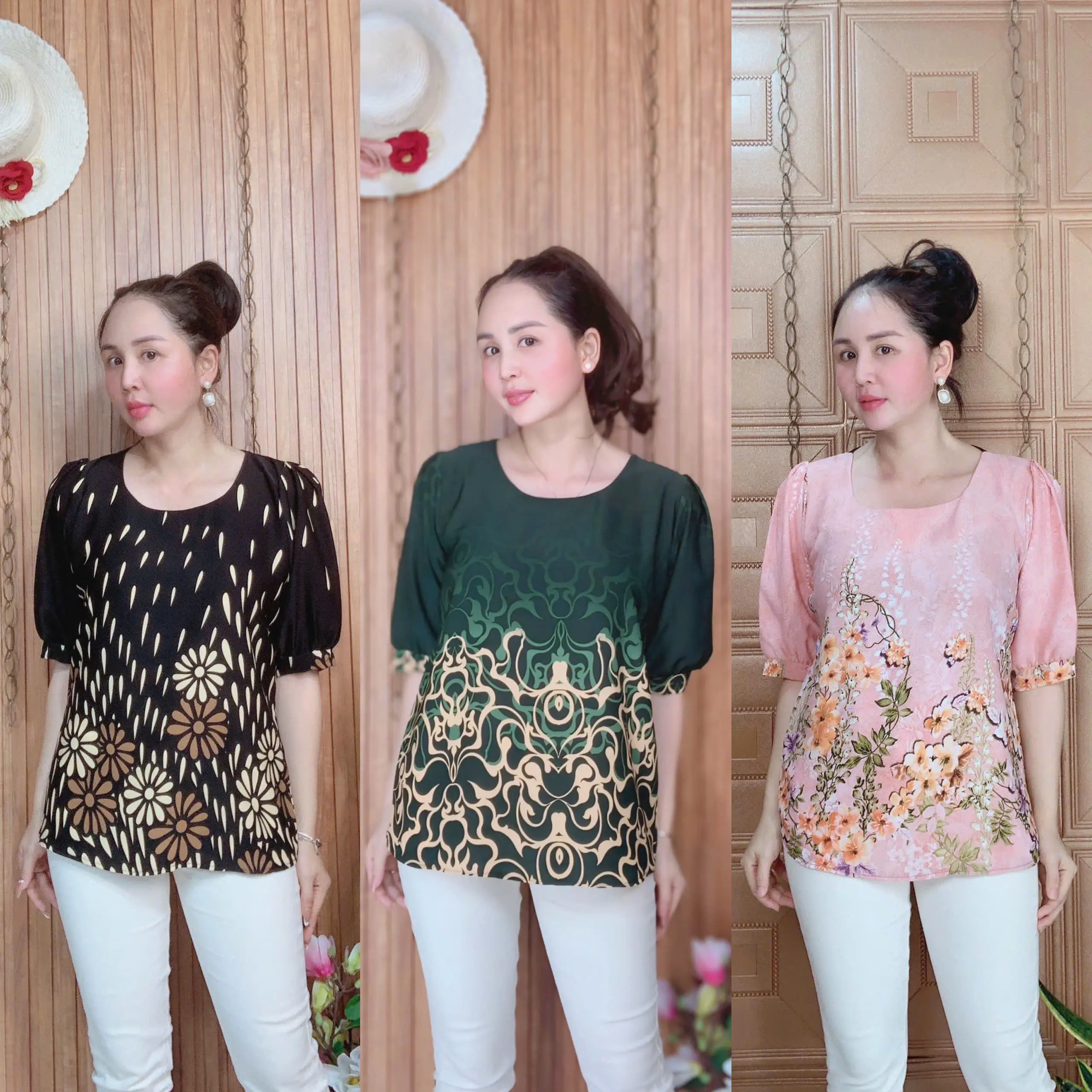 ÁO HOẠ TIẾT TRUNG NIÊN CỔ TRÒN